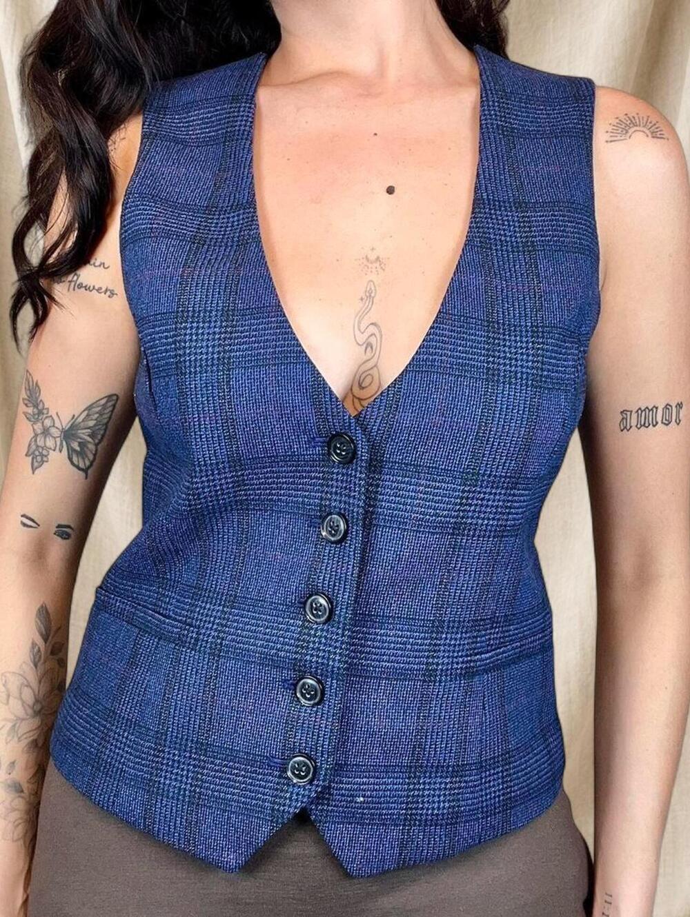 Banana Republic blue plaid vest